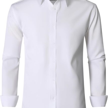 Men's Dress Shirts Stretch Wrinkle Free Formal Long Sleeve Shirts Business Casual Button Down Shirt
