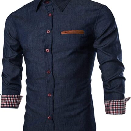 COOFANDY Men's Casual Dress Shirt Button Down Shirts Long-Sleeve Plaid Collar Denim Work Shirt