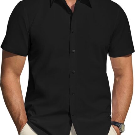 J.VER Men's Short Sleeve Dress Shirts Stretch Stain Shield Casual Button Down Shirts Solid Formal Shirt