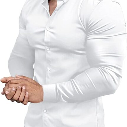 Men’s Muscle Fit Dress Shirts Athletic Slim Fit Long Sleeve Stretch Casual Button Down Shirt