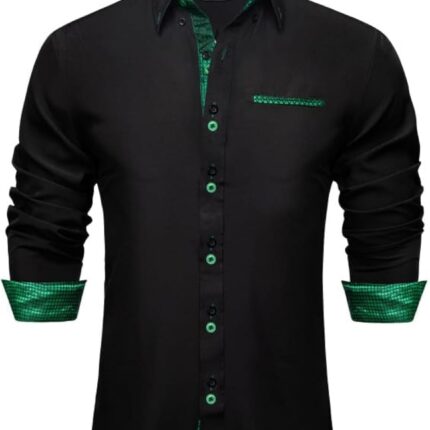 DiBanGu Mens Dress Shirts Casual Long Sleeve Button Down Shirts Cotton Inner Contrast Shirt for Party Business