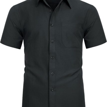 HISDERN Mens Short Sleeve Oxford Shirts Solid Casual Button Down Collar Dress Shirt with Pocket Regular Fit Business