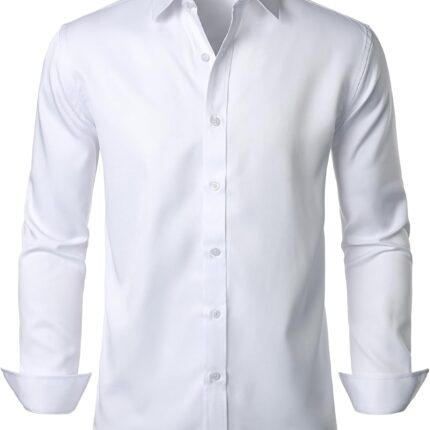 Men's Stretch Wrinkle Free Dress Shirts Formal Wedding Prom Long Sleeve Slim Fit Button Down Shirts