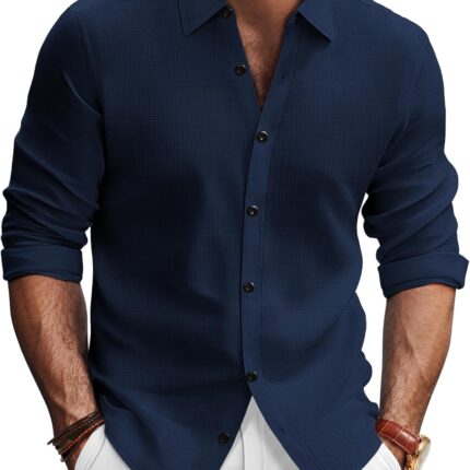 PJ PAUL JONES Mens Long Sleeve Button Down Shirts Wrinkle Free Stretch Untucked Dress Shirts Business Casual Shirt