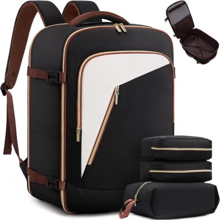 LOVEVOOK Travel Backpack for Women, 40L Carry on Backpack for Airplanes, Large TSA Personal Item Travel Bag Fits 17.3" Laptop, Water-Resistant Business Weekender Back Pack, 4Pcs